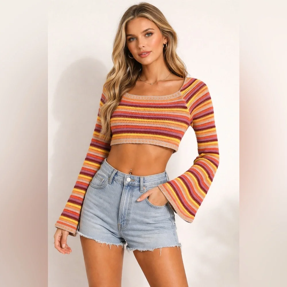 Yellow The Label Alisha knit Cropped Sweater M Multicolor Stripe Bolero Top